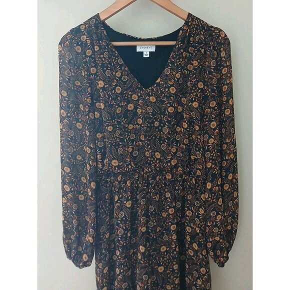 Evereve Olivia Flounce Mini Dress Size Small Brown Floral Elastic Waist Fall - Picture 2 of 9